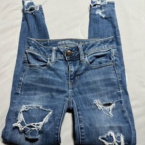 American Eagle Outfitters Women's Ripped Blue Skinny Jeans size 0